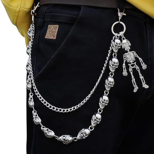 AstraGlam Wallet Chain - Halloween Skull Chains Punk Y2K Trousers Pants Chains Jean Chain for Biker Heavy Skull Chain Belt Goth Accessories for Men, Halloween Accessories