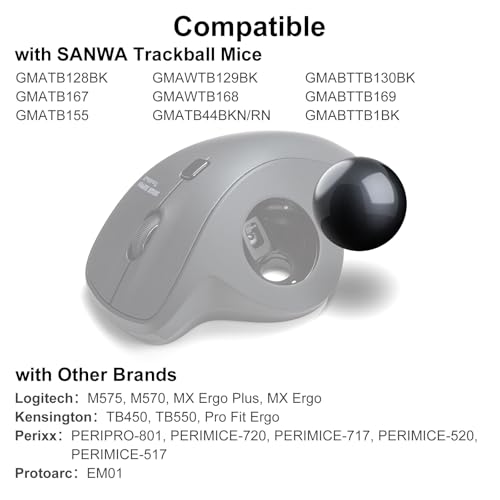 Image of SANWA Trackball 34mm /1.34in, Replacement Ball for Logitech m575, m570, MX Ergo, Perixx, Kensington, and Other Compatible Trackball Mouse, Glossy Black