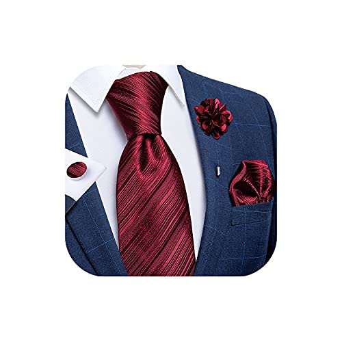 Image of DiBanGu Silk Ties for Men Necktie and Lapel Pin Brooch Set Formal Woven Paisley Plaid Striped Solid Tie Wedding Party
