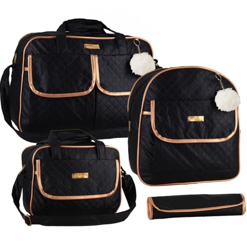 Kit Bolsa Mala Saída Maternidade com Mochila Menino Menina Impermeável Multifuncional (PRETO)