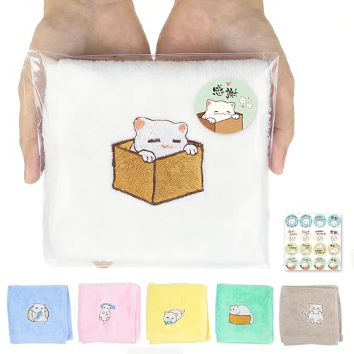 [Bomiae] タオルハンカチ 子供 レディース ハンカチタオル ギフト ハンドタオル ネコ刺繍 可愛い猫 プチギフト 女性 ハンカチ 個包装 退職 お礼 贈り物