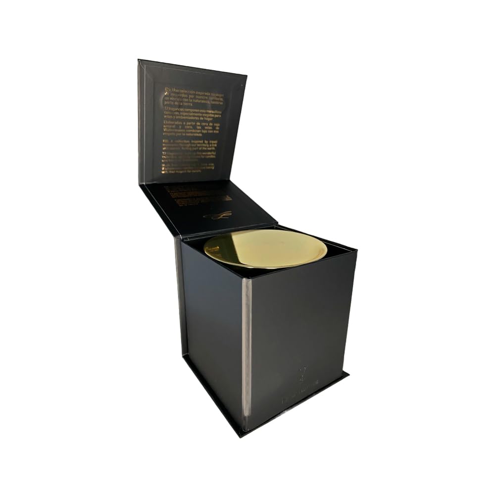 IMPACTE MILANO. Vela Aromática 200gr. Cera de Soja Natural y Coco, Vaso de Diseño Negro y Elegante, con Tapa. Velas Perfumadas para Hogar. Vila Hermanos (Amber)