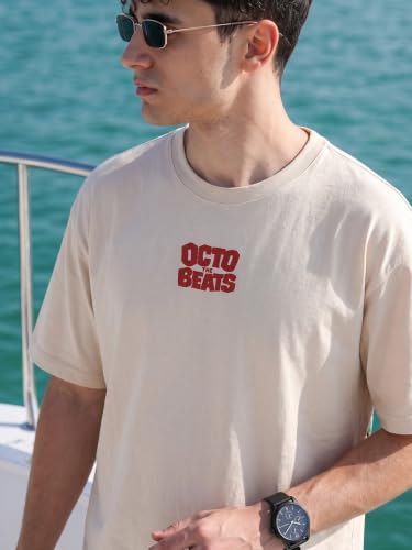 Image of Veirdo Men Bold Front & Back Printed Oversized Fit T-Shirt for Men, Cotton Fabric, Drop-Shoulder Streetwear Casual Graphic Tee, Stylish & Comfortable (OS VD APX SW S)