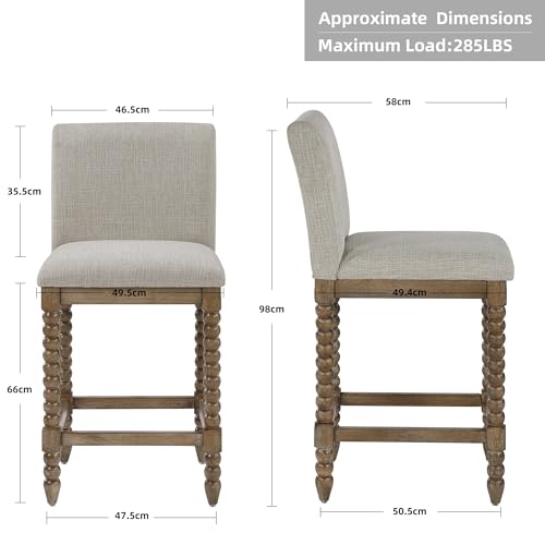 Butacos DUHOME de 3 piezas con asiento acolchado y respaldo de listones, taburetes de madera estilo rústico para isla de cocina, altura 26 pulgadas miniatura 2