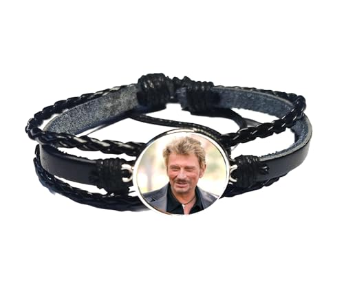 Bracelet Cuir Cabochon Verre Johnny Hallyday