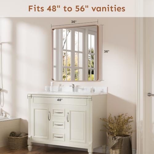 Image of Kosmonia 36x36 Inch Bathroom Vanity Mirror Brushed Rose Gold