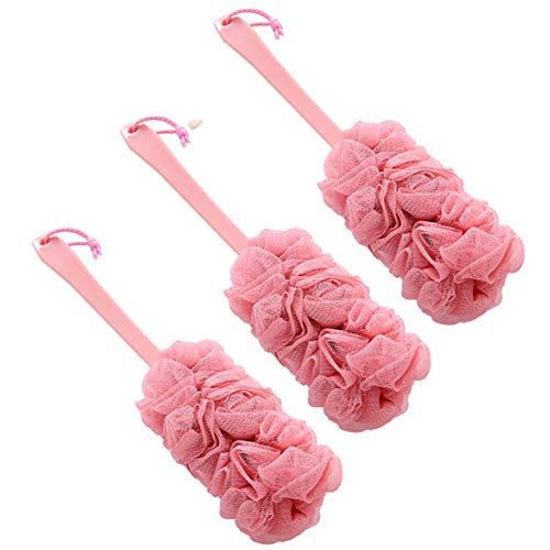 Long Handled Shower Body Brush Loofah Skin Sponge Cleaning Back Scrubber Exfoliating Luffa Bath Sponge for Body (Pink(3 Pack))