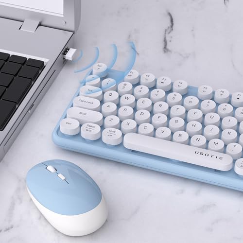 Image of UBOTIE Colorful Wireless Keyboard and Mouse Combo (Blue-White)