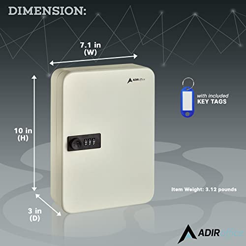 Adiroffice Key Steel Security Cabinet Box - 48 Keys Capacity - Combination Lock (White) #TOP5