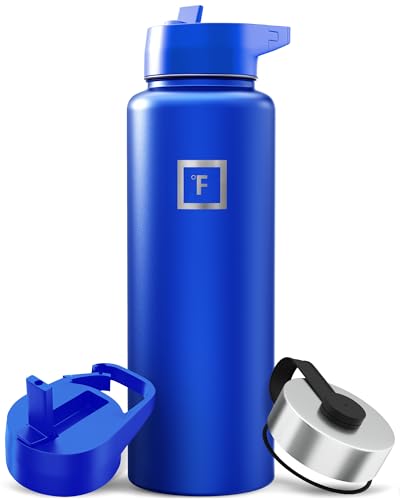 Image of IRON FLASK Camping & Hiking Hydration Flask with Straw, Wide Mouth Insulated Stainless Steel Sports Water Bottle - 40 oz Cobalt