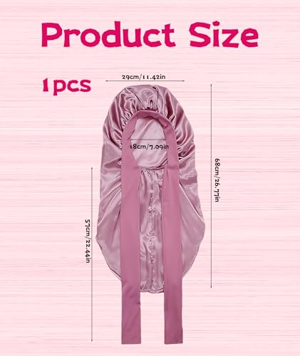 Image of Silk Bonnet for Sleeping, Satin Hair Cap for Sleeping, Bonnet for Curly Hair, Hair Bonnet for Women, Hair Cap for Sleeping, Satin Hair Bonnet for Night Hair Protection Pink