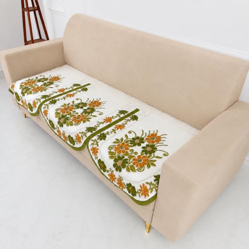 Image of Homerz Premium 'Surya Series' Sofa Cover | Stylish Sofa Protector | Net Fabric | Anti-Stain & Washable Slip Cover Exact Size Antislip (Daisy Green, 3 Seater, Only Seat Cover)