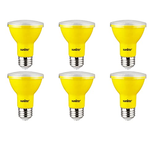 Image of Sunlite - Yellow LED PAR20 Reflector Light Bulb, 2 Watts, 120 Volts, Medium Base, 30,000 Hour Lamp Life, 30 Lumens, Narrow Flood, 30° Beam Angle, Energy Saving, Multi-Use, Indoor/Outdoor (6 Pack)