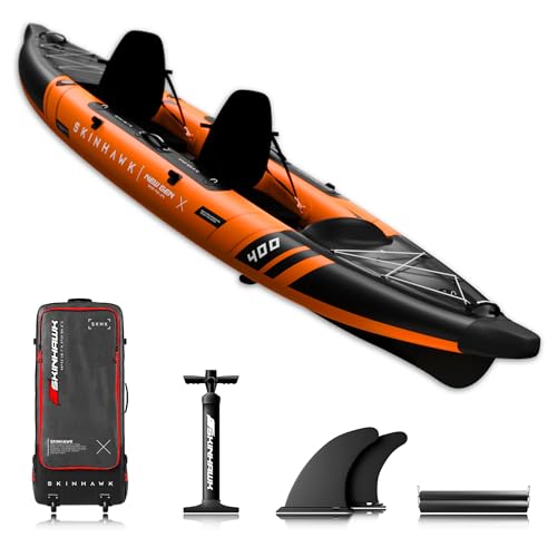 SKINHAWK Prestige Orange Kayak Set 400 – Barco inflable – Canoa – 400 x 96 cm – Kayak para 2 personas (Set sin remo de repa)