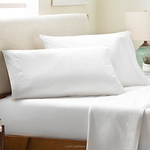 Linenspa Brushed Microfiber Ultra Soft Bed Sheet Set - Wrinkle Resistant - Queen Pillowcases - Set of 2 - White
