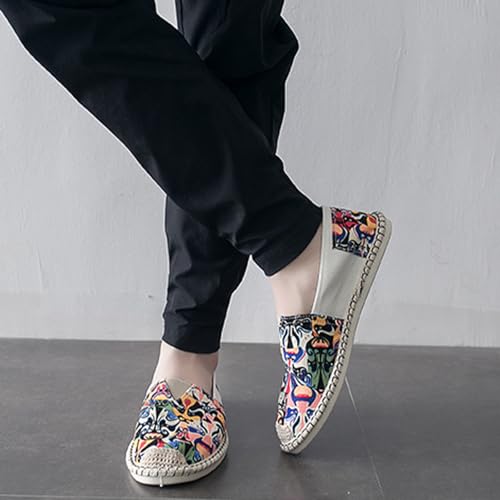 MILDSEVEN Embroider Men's Fashion Linen Shoes, Casual Traditional Chinese Canvas Shoes, Simplicity Handmade Comfortable Retro Loafers,7.5,B3