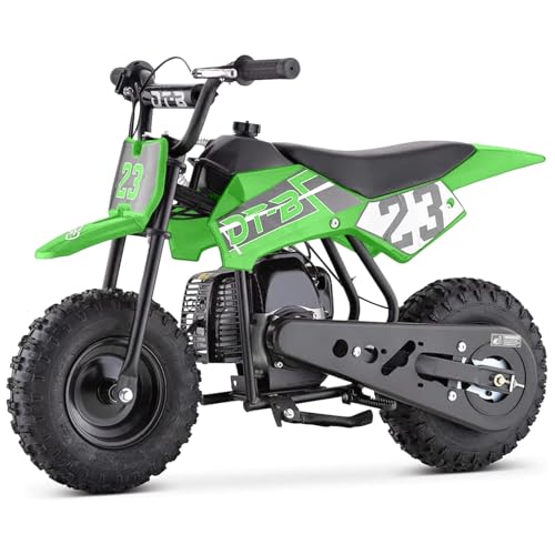 HOVER HEART Mini Kids Dirt Bike, 49 CC 2-Stroke Gas Bike with Off-Rode Tire, Suspensions, Disc Brakes, Max Load 160Lbs, Up to 20Mph, EPA Approved (Green)