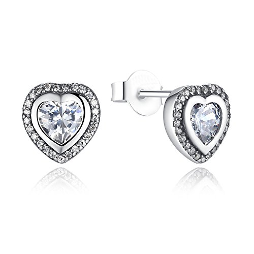 Boucles d'oreilles cœur en argent 925 et oxydes de zirconium scintillants