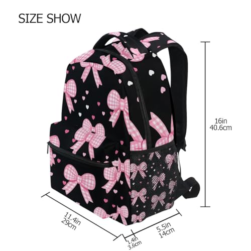 Pink Bow Heart Backpack for Women Mens Girls Boys Teens, School Backpacks Students Laptop Bookbag Rucksack Casual Daypack for Hiking Traveling Camping Work 5