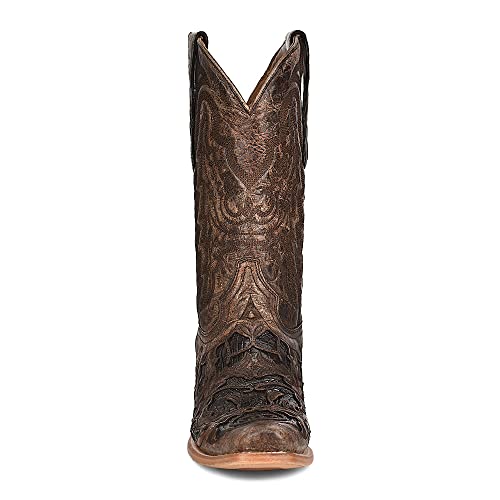 CORRAL MEN'S BROWN ALLIGATOR INLAY & EMBROIDERY HORSEMAN TOE, LEATHER WITH RUBBER INSERT SOLE, WESTERN A43372