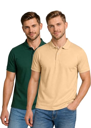 Image of INKKR Men's Combo Polo Neck Cotton Blend Solid T-Shirt (Pack of 2)