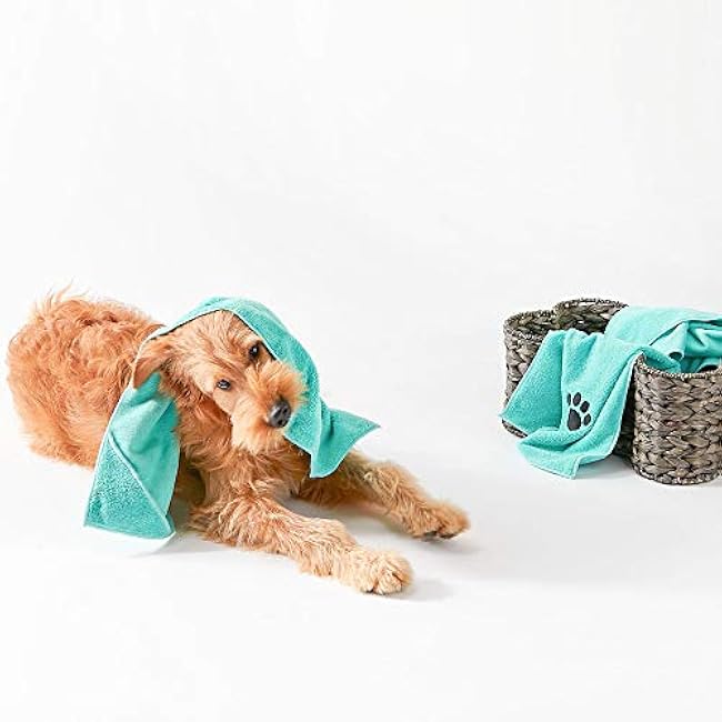Bone Dry Pet Grooming, Embroidered Microfiber Towel Drying Collection, 15x30, Aqua-5mOxqSsl