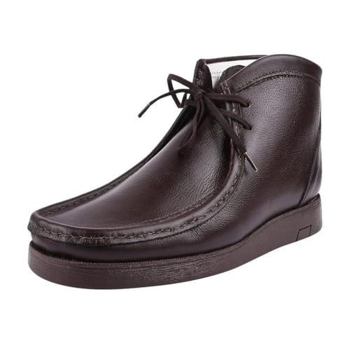 LIBERTYZENO Mens Moccasin Toe Desert Boots Genuine Leather Adults Lace Up Casual Chukka Boot Shoes for Prom Graduation