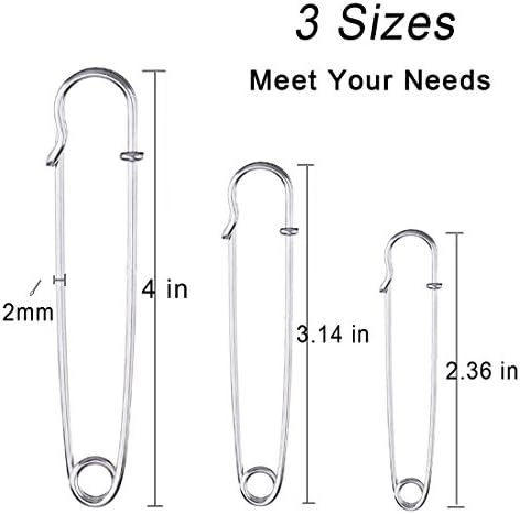 Ultra Large Safety Pins, 20 Pcs Nappy Pins Stainless Steel Kilt Pins Strong Blanket Pins for Jewelry Crafts, 3 Size, Silver