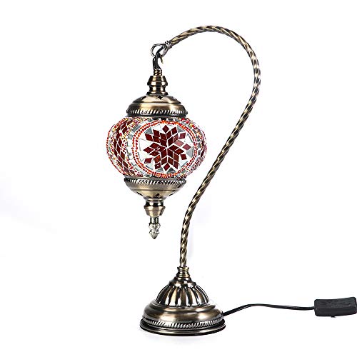 Kindgoo Lámpara Turca de Mosaico in Cristal de Mesilla Colgante Swan Neck Bronze Base (Rojo)