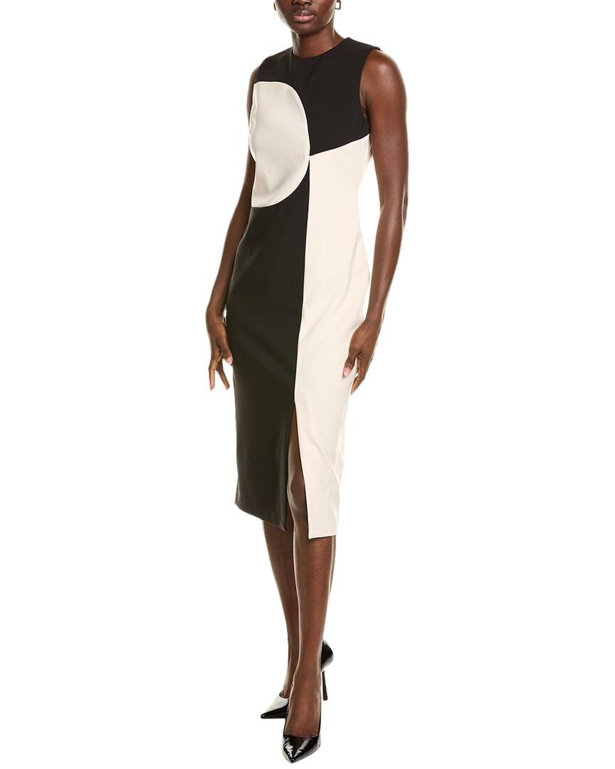 Anne Klein Womens High Neck Color Block Dress