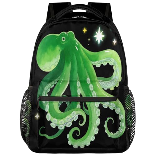 Mochila de pulpo verde ergonómica para aliviar el peso escolar en estudiantes