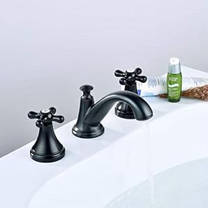   Leekayer-Bathroom-Sink-Faucet-Widespread-Faucet-Matt-Black-2-Handle-3-Hole-Mount-Lavatory-to-Fit-8-16-Inch-with-Pop-up-DrainWithout-OverflowLK3301BD