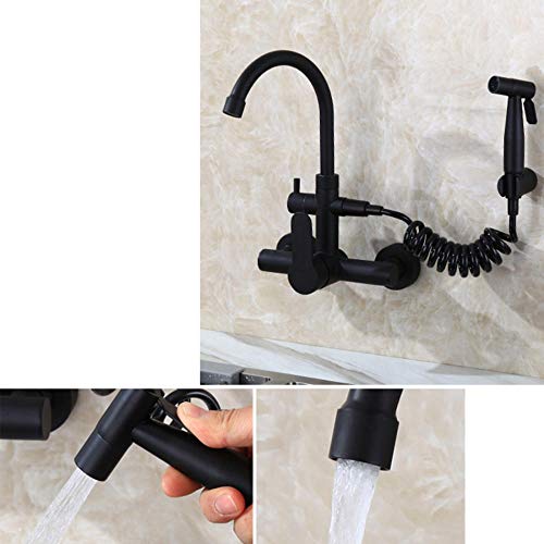 Robinetterie murale évier cuisine avec pistolet pulvérisateur double trou eau chaude - 5