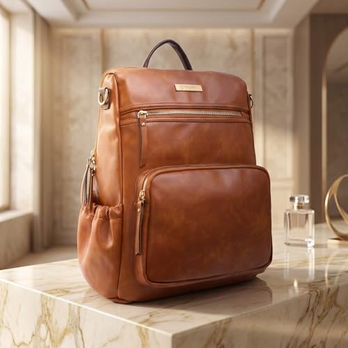 Image of VISMIINTREND Backpack for Woman /Teens Girl, Leather, Stylish, Handbag, Purse,Ladies,Office,Travel,College,Daily-Use,14-inch Laptop Bag, Elegant, Gifts for Women /Girls, Birthday Gift for Wife /Sister