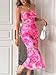 LIGHT DOT Women's Maxi Mesh Dress Spaghetti Strap Bodycon Floral Ruched Cami Long (Fuchsia,S)