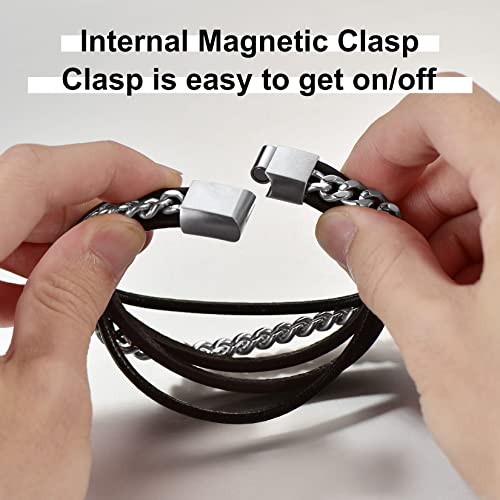 Chainspromax Mens Wrist Bracelets Rope Bracelets Leather Bracelet Men Cuff Bracelet Stainless Steel Cuban Link Bracelet #TOP4