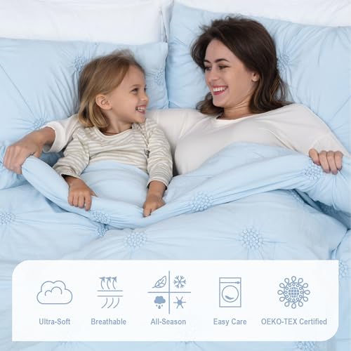 Image of Swift Home Full /Queen Sage Comforter Set - Decorative Tufted Pom Poms Bedding Set - 3 Pieces Bed Linen, 1 Comforter and 2 Pillow Shams