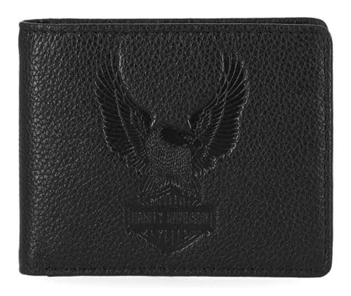 Harley-Davidson Men's Pebble Leather Classic Eagle Billfold Wallet - Black