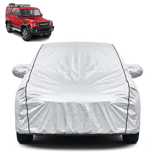 Image of Waterproof Car Cover for Force Motors Gurkha | Dustproof, UV Resistant & Scratch Protection | Soft Cotton Lining | Triple Stitched | Mirror Pockets & Elastic Fit | Silver