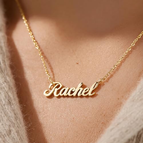 Personalized Name Necklace with Figaro Chain, 18K Gold Plated Handmade Customized Nameplate Jewelry Gift for Mom, Wife4
