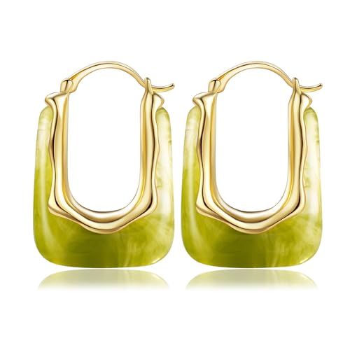 Resin Huggie Hoop Earrings Chunky Statement Vintage Earrings Cute Summer Acrylic Drop Earring Unique Trendy Jewelry Gifts for Women(Green)