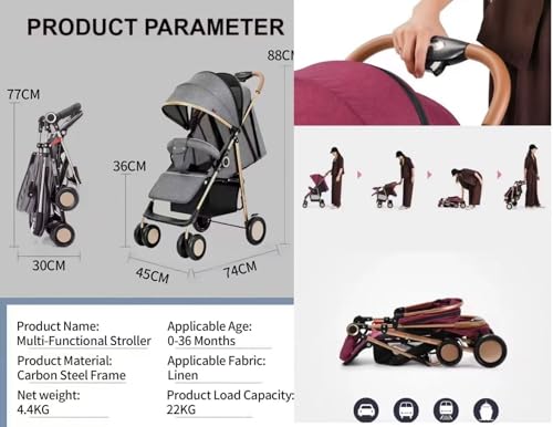 Rexhan Lightweight Folding Baby Pram, Foldable Travel Pushchair, Compact Baby Stroller, Baby Buggy, Birth to 22 KG, Fully Reclining, Basket, Adjustable Back, Smooth Swivel Wheels - Image 5