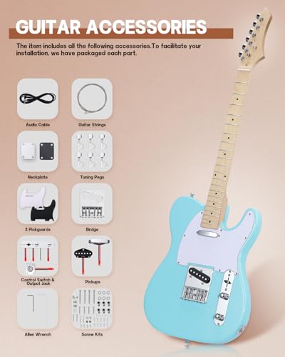 Image of Leo Jaymz DIY TL Style Electric Guitar Kits,Spray-painted Mahogany Body,Maple Neck, including all Components (TL Sonic Blue New)