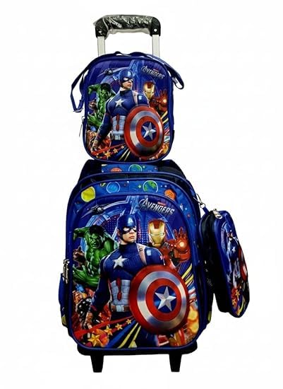 Image of Kids 17 Inch School Backpack Combo Set - Lunch Box Bag & Stationery Pouch | Trolley Bag with 2 Wheels | Durable Polyester Carry-on Travel & School Bag for Boys