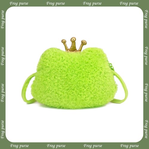 Image of Kawaii Frog Purse for Women - Mini Frog Crossbody Bag Cute Fluffy Animal Bags Novelty Purses (Green) | Soft Cotton Blend