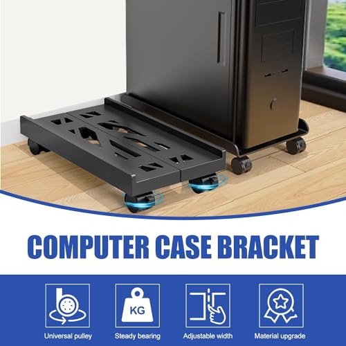 GOMETY soporte, soporte para PC móvil, ancho universal ajustable, soporte para CPU de 4 ruedas, soporte para torre, carro debajo del escritorio, ruedas bloqueables - imagen 4