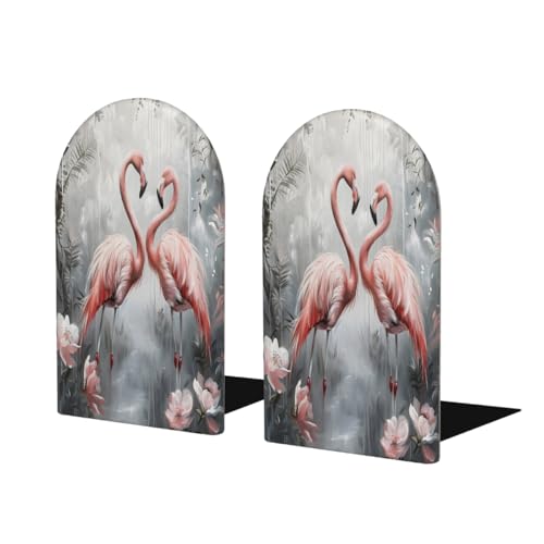 (2 PCS/1 Pairs) Wood Bookends Flamingo Flower Forest Tree Decorative Wood Bookends for Student School Shelves Kids Room Desk Home Office Book Stoppers for Holiding Books 5x3 Inch