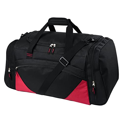 Castura Sporttasche - Reisetasche für Damen und Herren, 55L Sporttaschen Groß Trainingstasche Schwimmtasche für Reisen, Sport, Fitness (Schwarz/Rot)