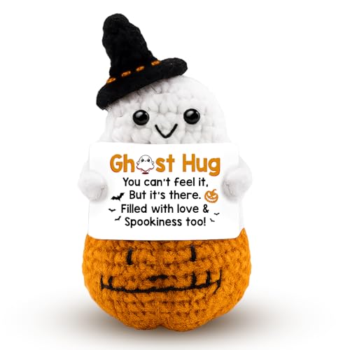 igvean Boo Basket Stuffers Cute Halloween Gifts Creative Cute Crochet Boo Baskets Ideas Support Positive Birthday Gift for Friends Family Halloween Decoration Party Favor Cheer Up Gift for Her Him