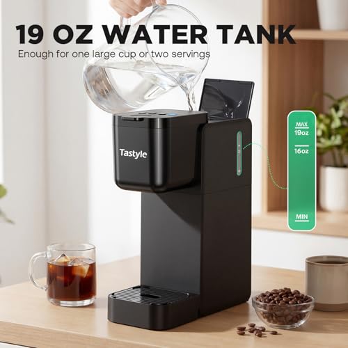 Image of Tastyle Single Serve Coffee Maker for K Cup and Ground Coffee | Brew up to 16 Oz, Fits 7.3'' Travel Mug | Hot, Bold & Over Ice | Compact for Office, RV& Hotel, Classic Black (3.0 Version)